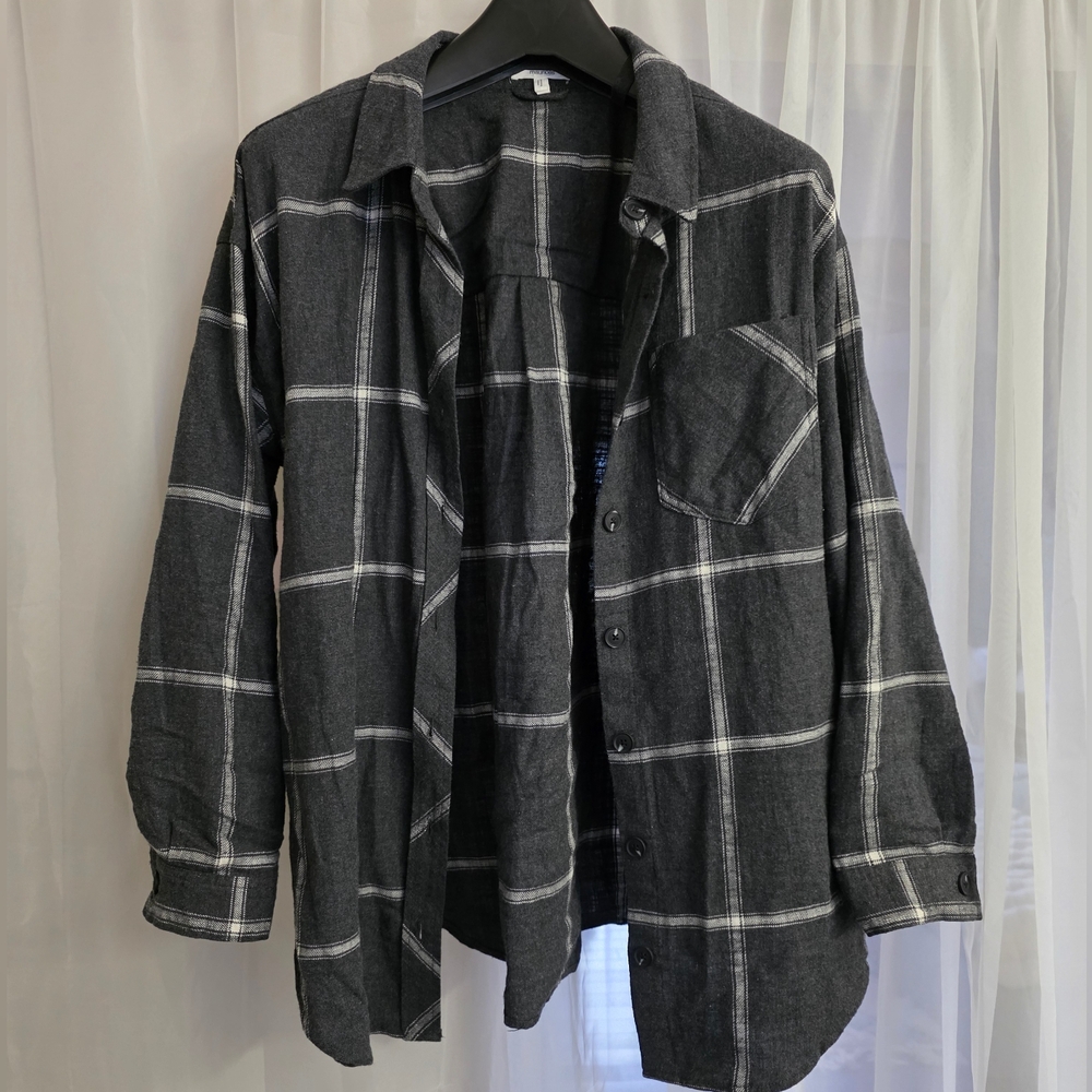 Maurices Gray and White Oversized Button Down Shirt
